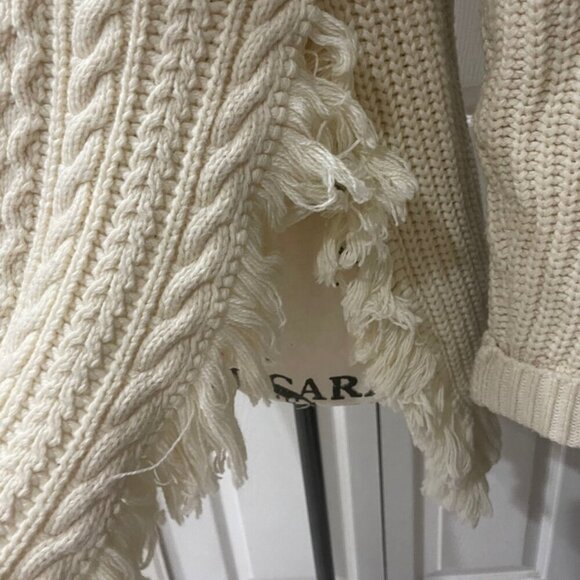 J.CREW SWEATER FISHERMEN CABLE KNIT FRINGE CHUNKY TAN SZ XS OVERSIZED AESTHETIC - Picture 5 of 14